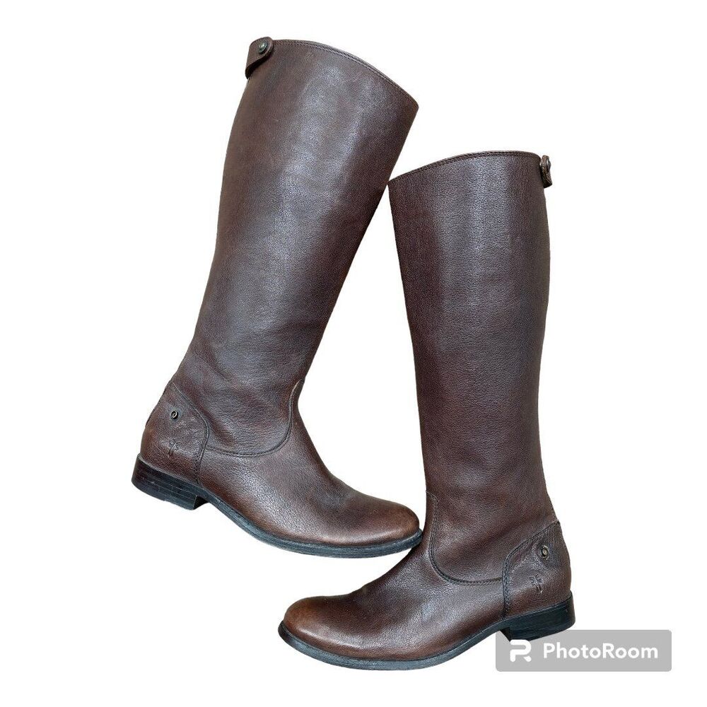 Frye Melissa back zip button dark brown long boots